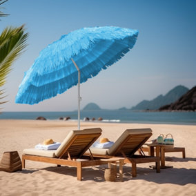 SunDaze 1.6M Blue Hawaiian Parasol Outdoor Beach Patio Umbrella UV Protection