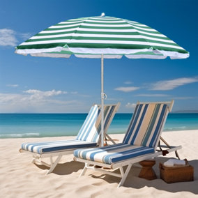 SunDaze 1.6M Green-White Beach Parasol Outdoor Garden Patio Umbrella Sunshade UV Protection