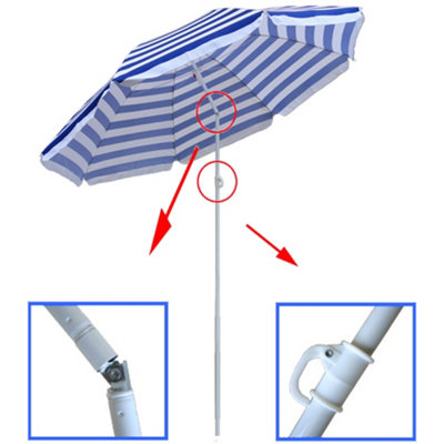 SunDaze 1.8M Blue-White Beach Parasol Outdoor Garden Patio Umbrella Sunshade UV Protection - 5