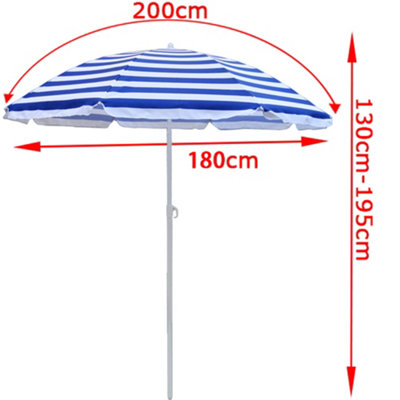 SunDaze 1.8M Blue-White Beach Parasol Outdoor Garden Patio Umbrella Sunshade UV Protection - 6