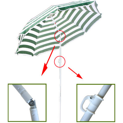 SunDaze 1.8M Green-White Beach Parasol Outdoor Garden Patio Umbrella Sunshade UV Protection - 5