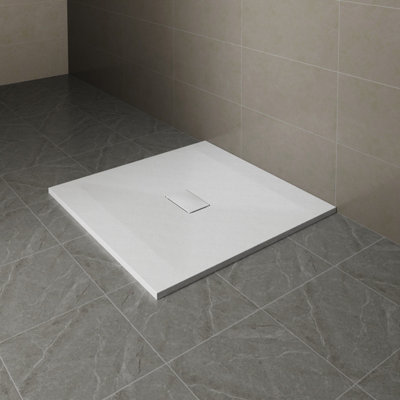 SunDaze 1000 x 1000mm SMC White Square Slate Effect Bathroom Shower Tray