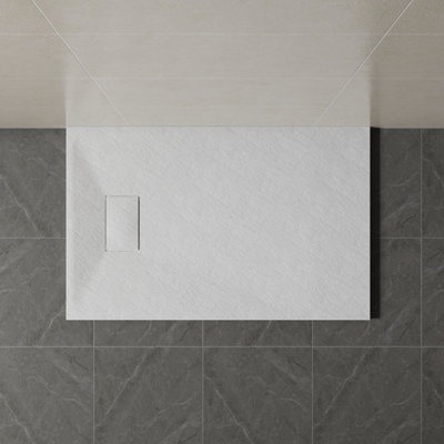 SunDaze 1000 x 700mm SMC White Rectangle Slate Effect Bathroom Shower Tray
