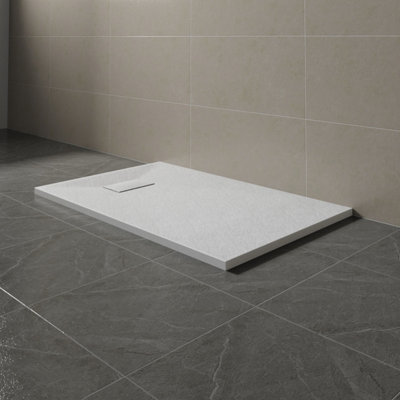 SunDaze 1100 x 700mm SMC White Rectangle Slate Effect Bathroom Shower Tray