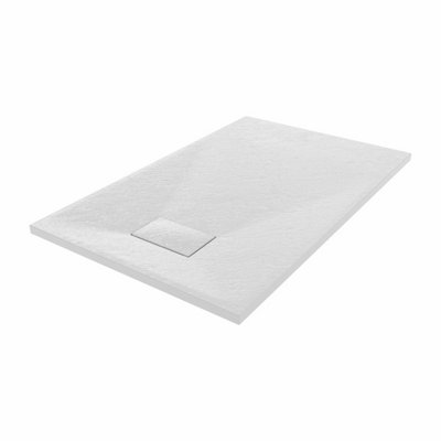 SunDaze 1100 x 700mm SMC White Rectangle Slate Effect Bathroom Shower Tray - 3