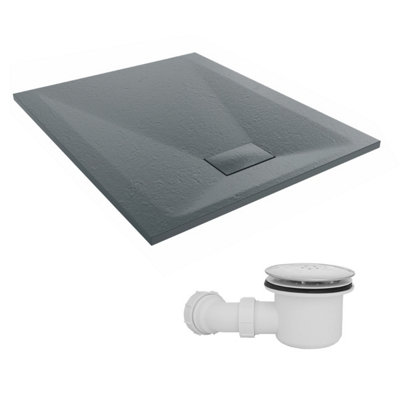 SunDaze 1100 x 900mm SMC Anthracite Rectangle Slate Effect Shower Tray with Fluidmaster 90mm Fast Flow Waste