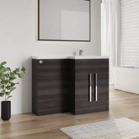 SunDaze 1100mm Charcoal Bathroom Combined Furniture L-Shape Vanity Unit Right Handed Basin Sink