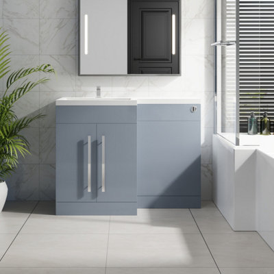 SunDaze 1100mm Gloss Grey Bathroom Combined Furniture L-Shape Vanity Unit Left Handed Basin Sink Price Comparisons | Compare The Build