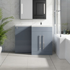 SunDaze 1100mm Gloss Grey Bathroom Combined Furniture L-Shape Vanity Unit Right Handed Basin Sink