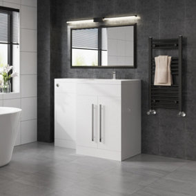 SunDaze 1100mm Gloss White Bathroom Combined Furniture L-Shape Vanity Unit Right Handed Basin Sink
