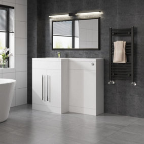 SunDaze 1100mm Gloss White Bathroom Combined Furniture L-Shape Vanity Unit Right Handed Basin Sink