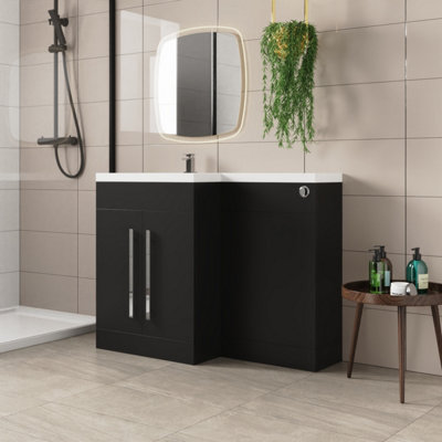 SunDaze 1100mm Matt Black Bathroom Combined Furniture L-Shape Vanity Unit Left Handed Basin Sink Price Comparisons | Compare The Build