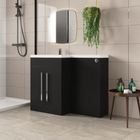 SunDaze 1100mm Matt Black Bathroom Combined Furniture L-Shape Vanity Unit Left Handed Basin Sink