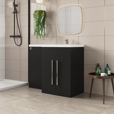 SunDaze 1100mm Matt Black Bathroom Combined Furniture L-Shape Vanity Unit Right Handed Basin Sink Price Comparisons | Compare The Build