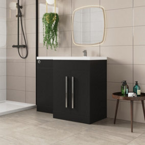 SunDaze 1100mm Matt Black Bathroom Combined Furniture L-Shape Vanity Unit Right Handed Basin Sink