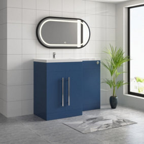 SunDaze 1100mm Matt Blue Bathroom Combined Furniture L-Shape Vanity Unit Left Handed Basin Sink