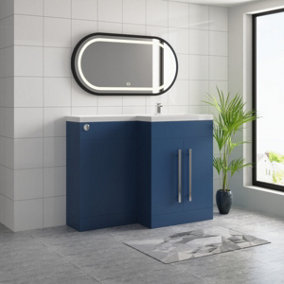 SunDaze 1100mm Matt Blue Bathroom Combined Furniture L-Shape Vanity Unit Right Handed Basin Sink