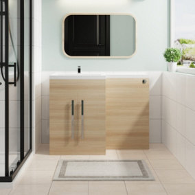 SunDaze 1100mm Oak Bathroom Combined Furniture L-Shape Vanity Unit Left Handed Basin Sink