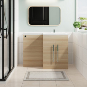 SunDaze 1100mm Oak Bathroom Combined Furniture L-Shape Vanity Unit Right Handed Basin Sink