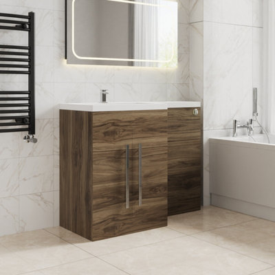 SunDaze 1100mm Walnut Bathroom Combined Furniture L-Shape Vanity Unit Left Handed Basin Sink Price Comparisons | Compare The Build