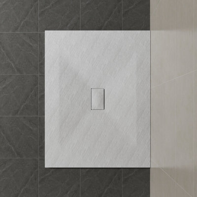SunDaze 1200 x 1000mm SMC White Rectangle Slate Effect Bathroom Shower Tray