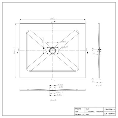SunDaze 1200 x 1000mm SMC White Rectangle Slate Effect Bathroom Shower Tray - 7