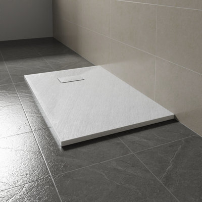 SunDaze 1200 x 700mm SMC White Rectangle Slate Effect Bathroom Shower Tray