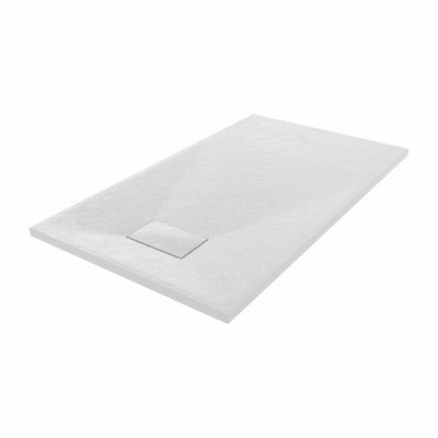 SunDaze 1200 x 700mm SMC White Rectangle Slate Effect Bathroom Shower Tray - 3