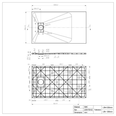 SunDaze 1200 x 700mm SMC White Rectangle Slate Effect Bathroom Shower Tray - 7