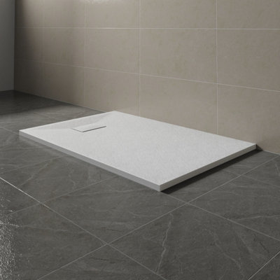 SunDaze 1200 x 800mm SMC White Rectangle Slate Effect Bathroom Shower Tray