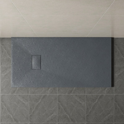 SunDaze 1300 x 700mm SMC Anthracite Rectangle Slate Effect Bathroom Shower Tray