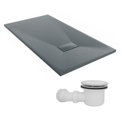 SunDaze 1300 x 700mm SMC Anthracite Rectangle Slate Effect Shower Tray with Fluidmaster 90mm Fast Flow Waste