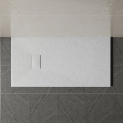 SunDaze 1300 x 700mm SMC White Rectangle Slate Effect Bathroom Shower Tray