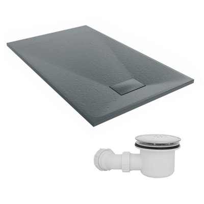 SunDaze 1300 x 800mm SMC Anthracite Rectangle Slate Effect Shower Tray with Fluidmaster 90mm Fast Flow Waste