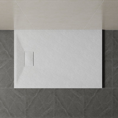 SunDaze 1300 x 800mm SMC White Rectangle Slate Effect Bathroom Shower Tray