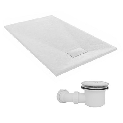 SunDaze 1300 x 800mm SMC White Rectangle Slate Effect Shower Tray with Fluidmaster 90mm Fast Flow Waste