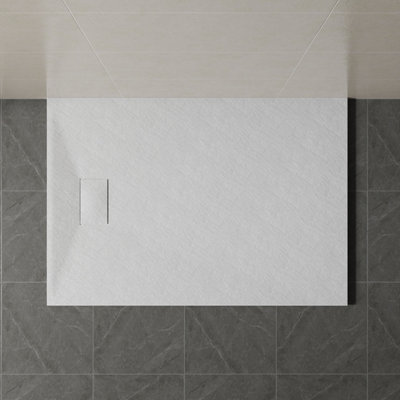 SunDaze 1300 x 900mm SMC White Rectangle Slate Effect Bathroom Shower Tray