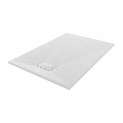 SunDaze 1300 x 900mm SMC White Rectangle Slate Effect Shower Tray with Fluidmaster 90mm Fast Flow Waste