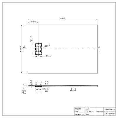 SunDaze 1300 x 900mm SMC White Rectangle Slate Effect Shower Tray with Fluidmaster 90mm Fast Flow Waste