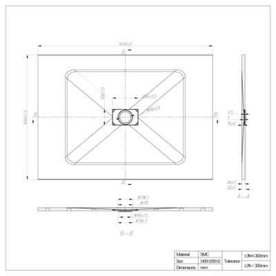 SunDaze 1400 x 1000mm SMC Anthracite Rectangle Slate Effect Bathroom Shower Tray - 7