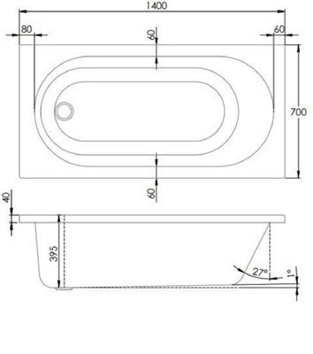 SunDaze 1400 x 700mm Gloss White Acrylic Rectangular Straight Bath Single Ended