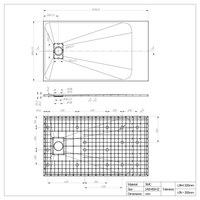 SunDaze 1400 x 800mm SMC Anthracite Rectangle Slate Effect Bathroom Shower Tray - 7
