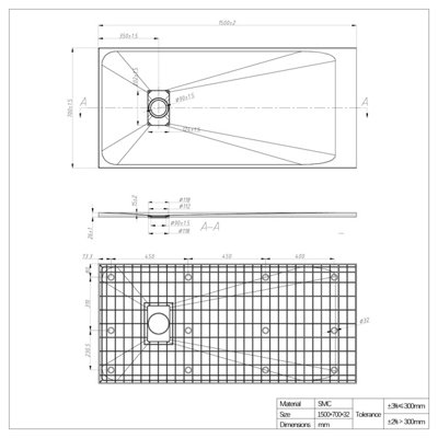 SunDaze 1500 x 700mm SMC Anthracite Rectangle Slate Effect Bathroom Shower Tray - 7