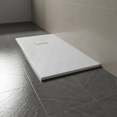 SunDaze 1500 x 700mm SMC White Rectangle Slate Effect Bathroom Shower Tray