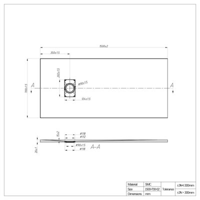 SunDaze 1500 x 700mm SMC White Rectangle Slate Effect Bathroom Shower Tray