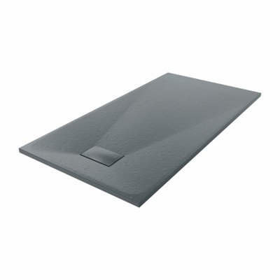 SunDaze 1500 x 800mm SMC Anthracite Rectangle Slate Effect Shower Tray with Fluidmaster 90mm Fast Flow Waste