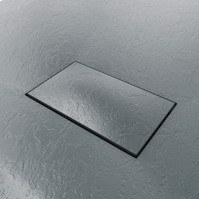 SunDaze 1500 x 800mm SMC Anthracite Rectangle Slate Effect Shower Tray with Fluidmaster 90mm Fast Flow Waste