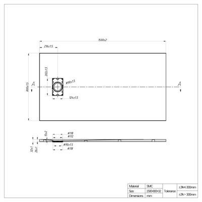 SunDaze 1500 x 800mm SMC Anthracite Rectangle Slate Effect Shower Tray with Fluidmaster 90mm Fast Flow Waste