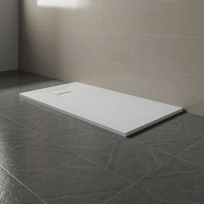 SunDaze 1500 x 800mm SMC White Rectangle Slate Effect Bathroom Shower Tray