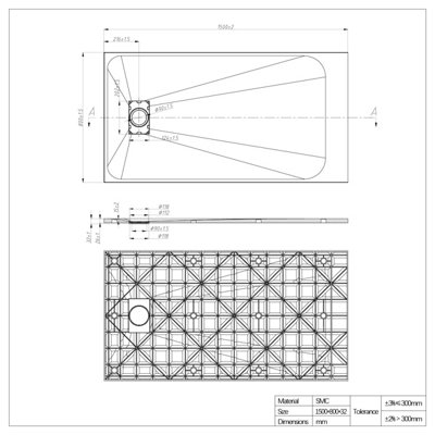 SunDaze 1500 x 800mm SMC White Rectangle Slate Effect Bathroom Shower Tray - 7